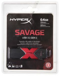 Kingston Flashdrive HyperX Savage 64GB USB 3.1 czarno- czerwony