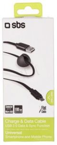 SBS Plaski Kabel USB - microUSB 1 m czarny + uchwyt