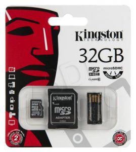 Kingston micro SDHC MBLY10G2/32GB 32GB Class 10 + ADAPTERY microSD-SD, microSD-USB