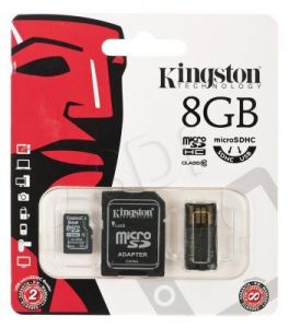 Kingston micro SDHC MBLY10G2/8GB 8GB Class 10 + ADAPTERY microSD-SD, microSD-USB